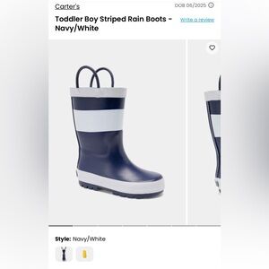 NWT! Carter’s Toddler Boy Striped Rain Boots - Navy/White Size 8